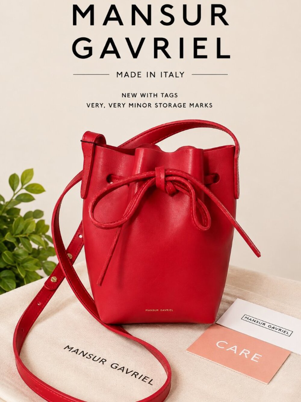 Mansur Gavriel Mini Bucket Bag Red Leather Crossbody New Never Used Italy
